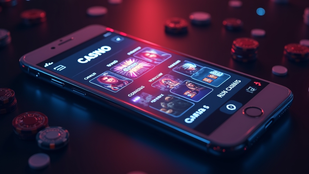 Interface do app em celular com visual de cassino moderno